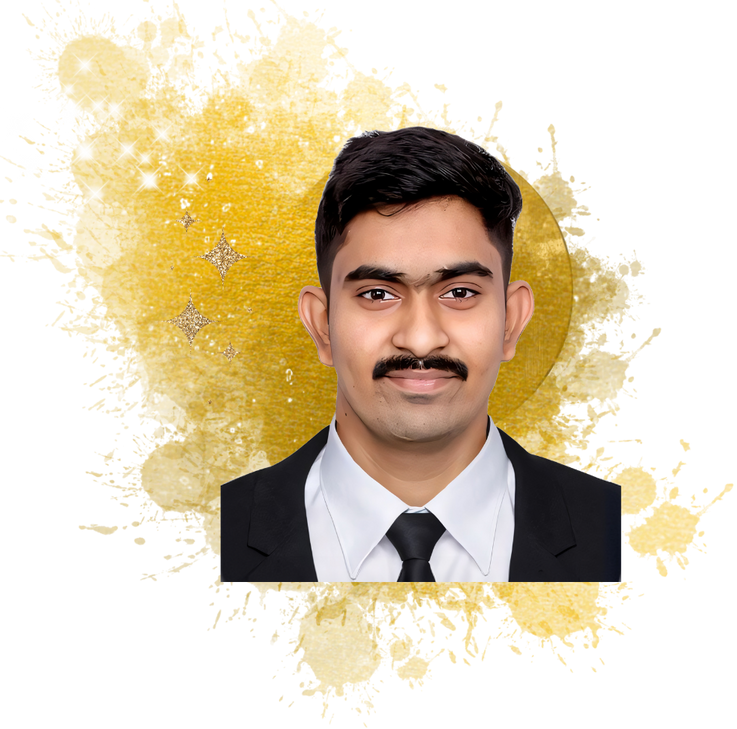 A man in a blue shirt with a happy expression